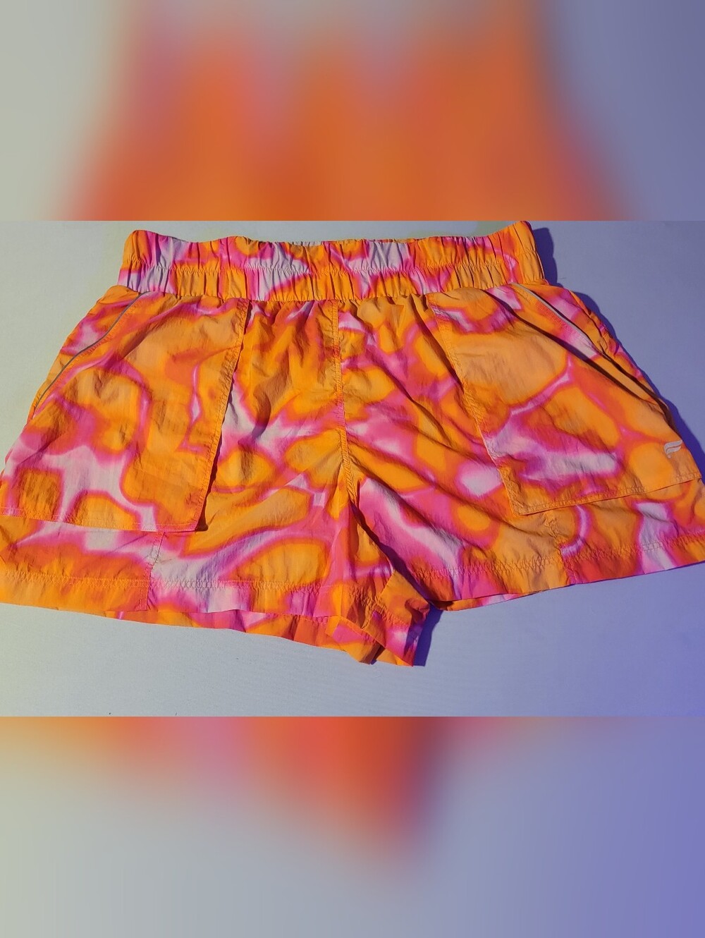 Fabletics Women’s Bright Orange & Pink Tie-Dye Elastic Waist Running Shorts